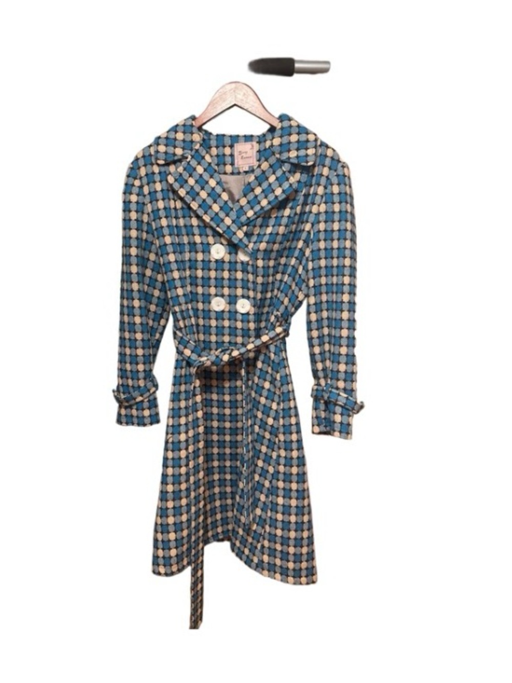 Young Essence Blue & Cream Check Belted Trench Coat